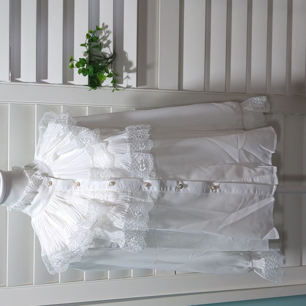 New White Lace Pearl button palace blouse